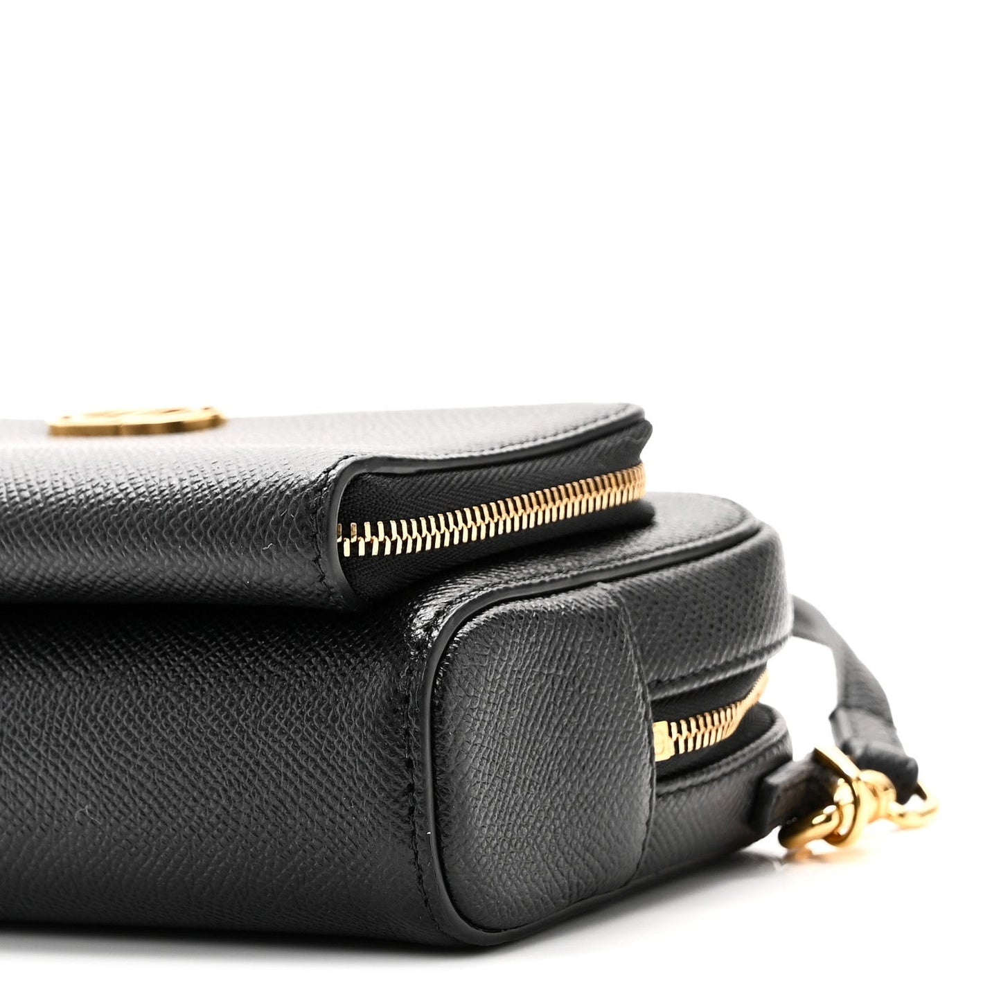 Grained Calfskin Caro Double Pouch Black
