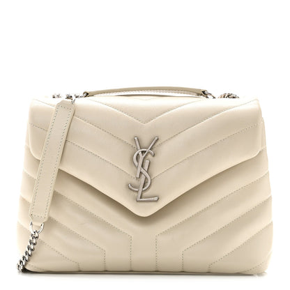 Calfskin Y Quilted Monogram Small Loulou Chain Satchel Ivory