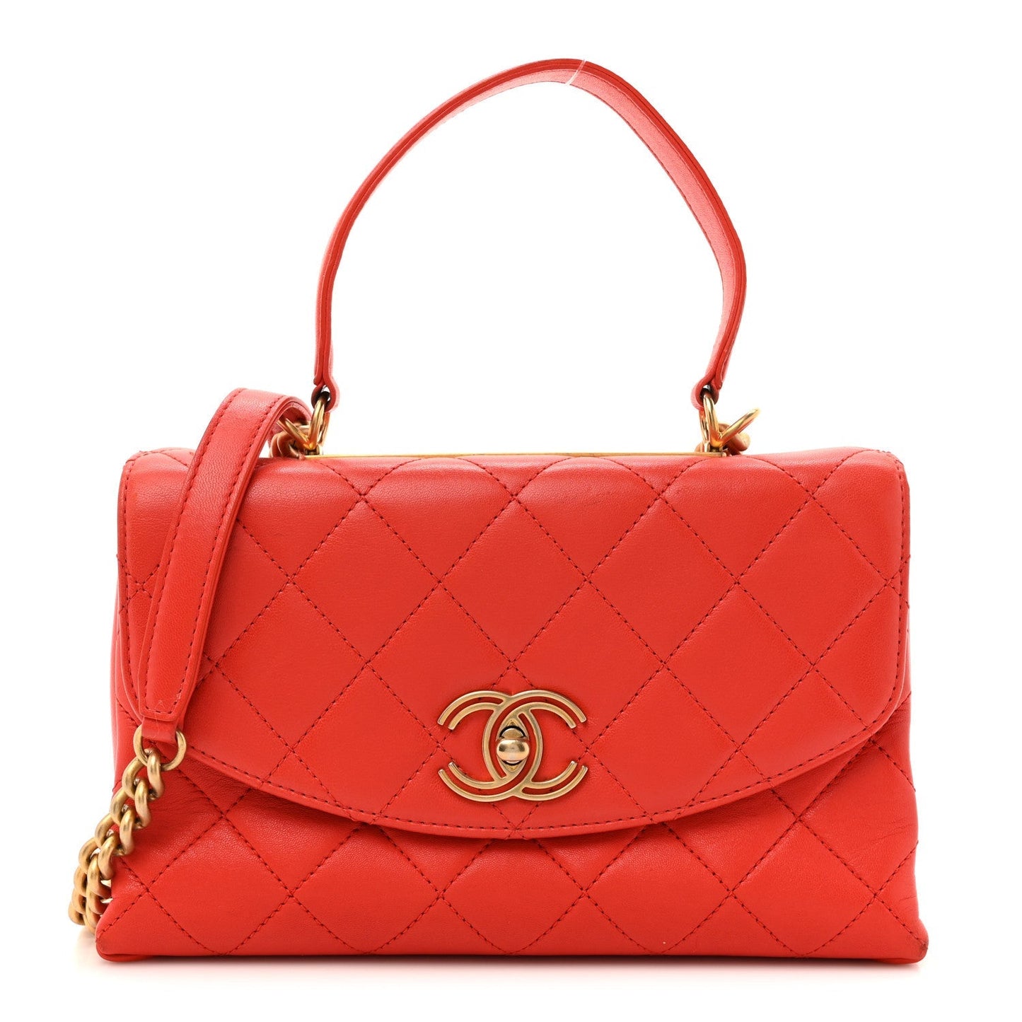 Lambskin Quilted Medium Trendy Spirit Top Handle Bag Orange