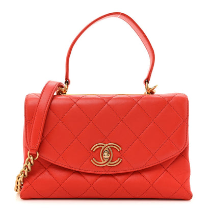 Lambskin Quilted Medium Trendy Spirit Top Handle Bag Orange
