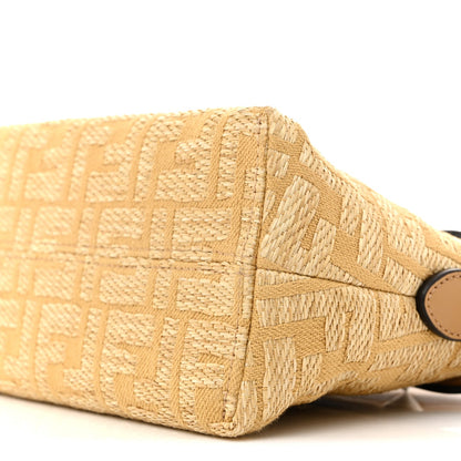 Raffia Jacquard FF 1974 Mini Soft By The Way Boston Bag Beige