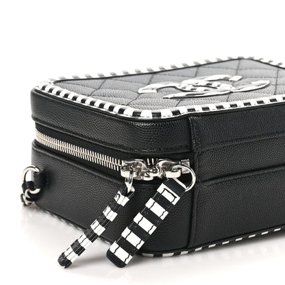 Caviar Quilted Striped Small CC Filigree Vanity Case Black White