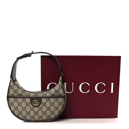 GG Supreme Monogram Textured Dollar Calfskin Small Ophidia Shoulder Bag Beige Ebony New Acero