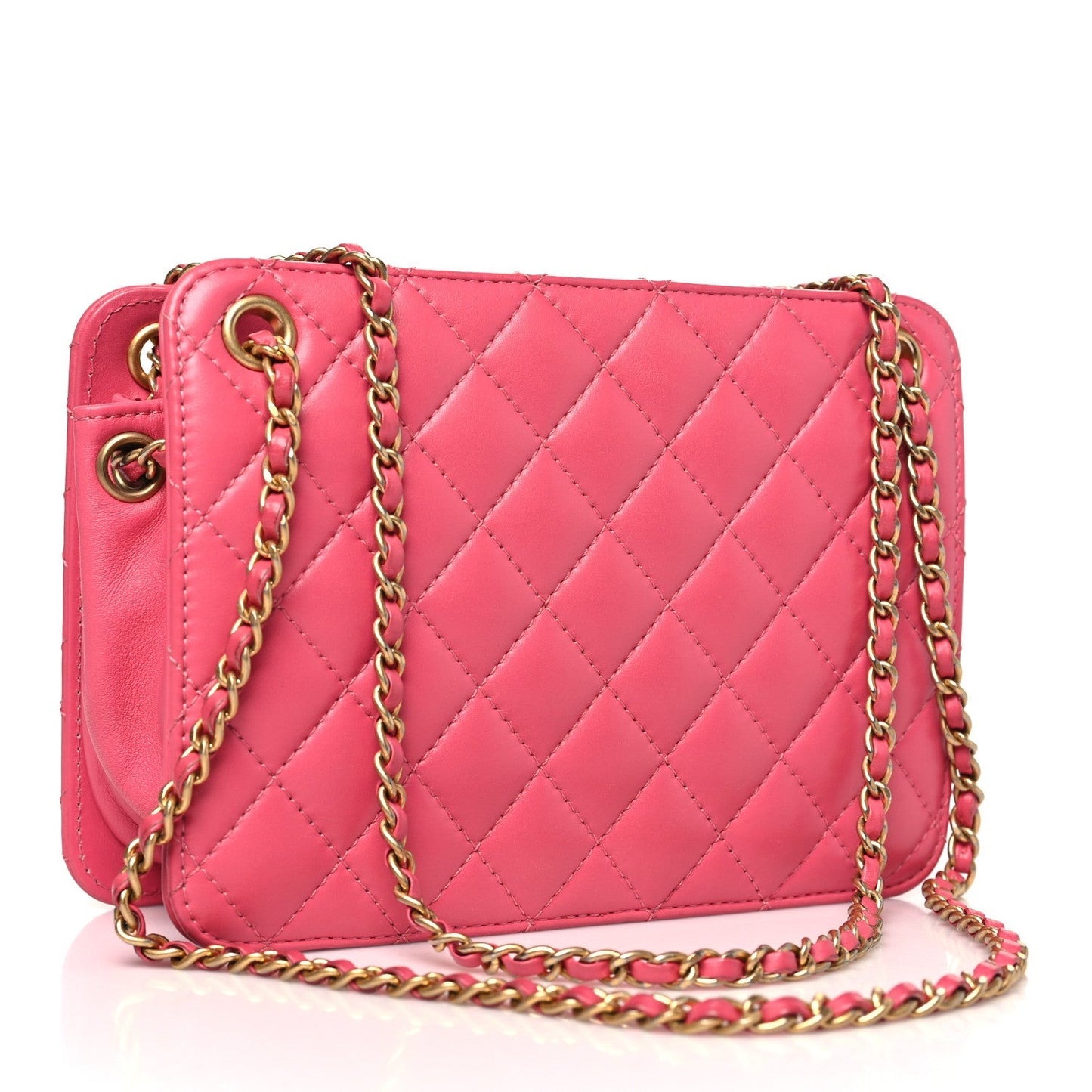 Calfskin Quilted Small CC Chain Accordion Tote Pink