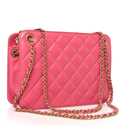Calfskin Quilted Small CC Chain Accordion Tote Pink