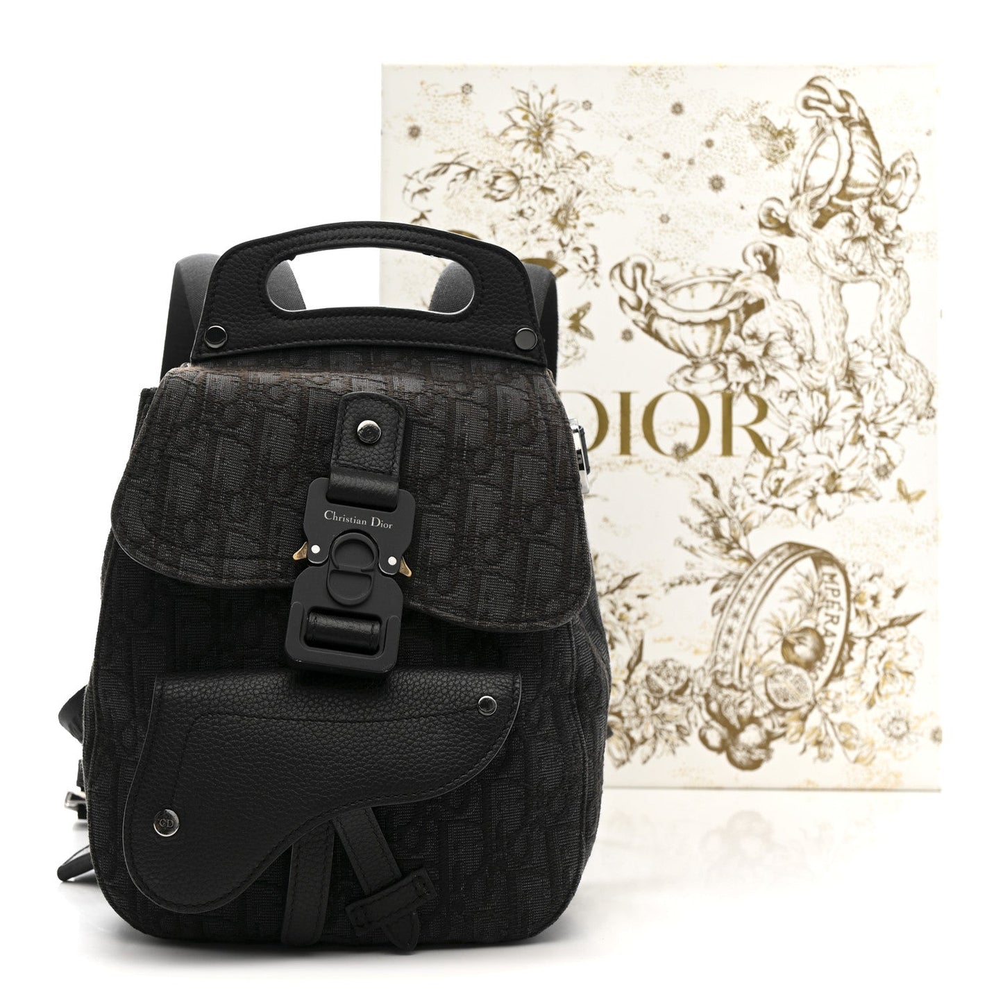 Oblique Jacquard Mini Saddle Backpack Black Blue