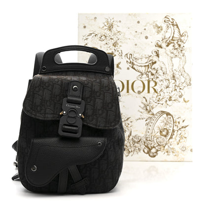 Oblique Jacquard Mini Saddle Backpack Black Blue