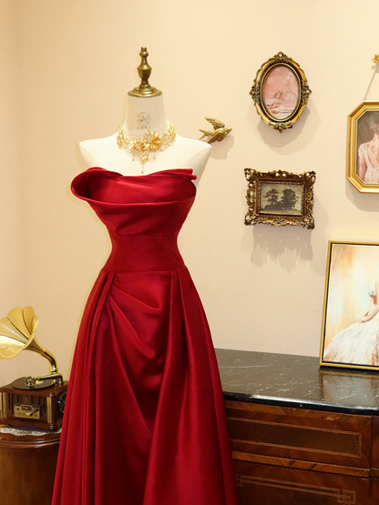Red strapless satin fitted long ball gown/bridal dress R7171