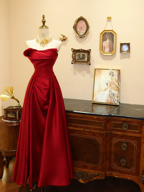 Red strapless satin fitted long ball gown/bridal dress R7171