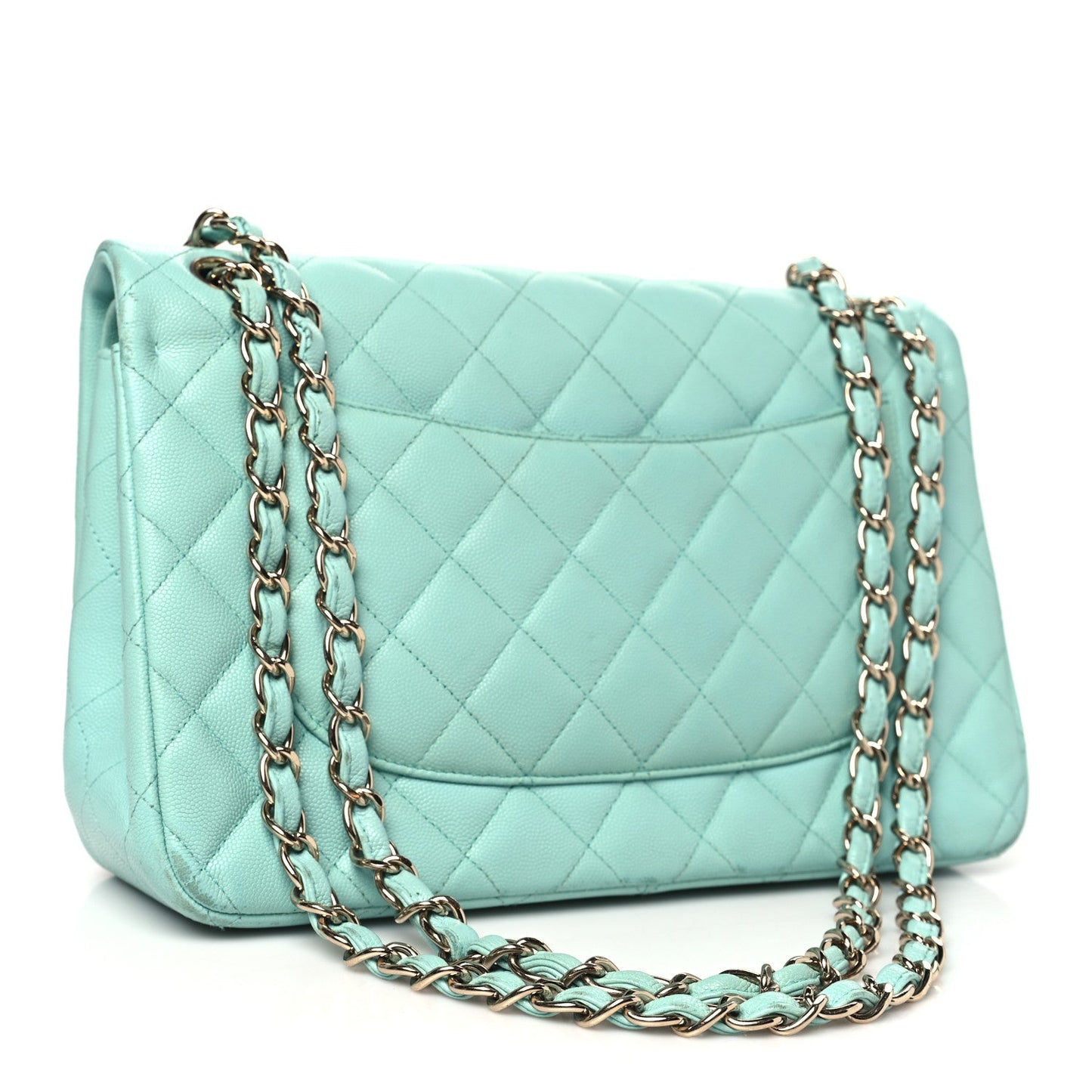 Caviar Quilted Jumbo Double Flap Light Green