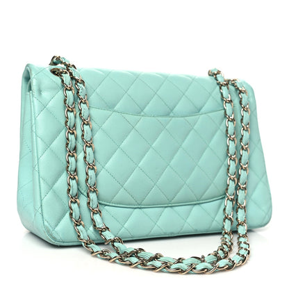Caviar Quilted Jumbo Double Flap Light Green