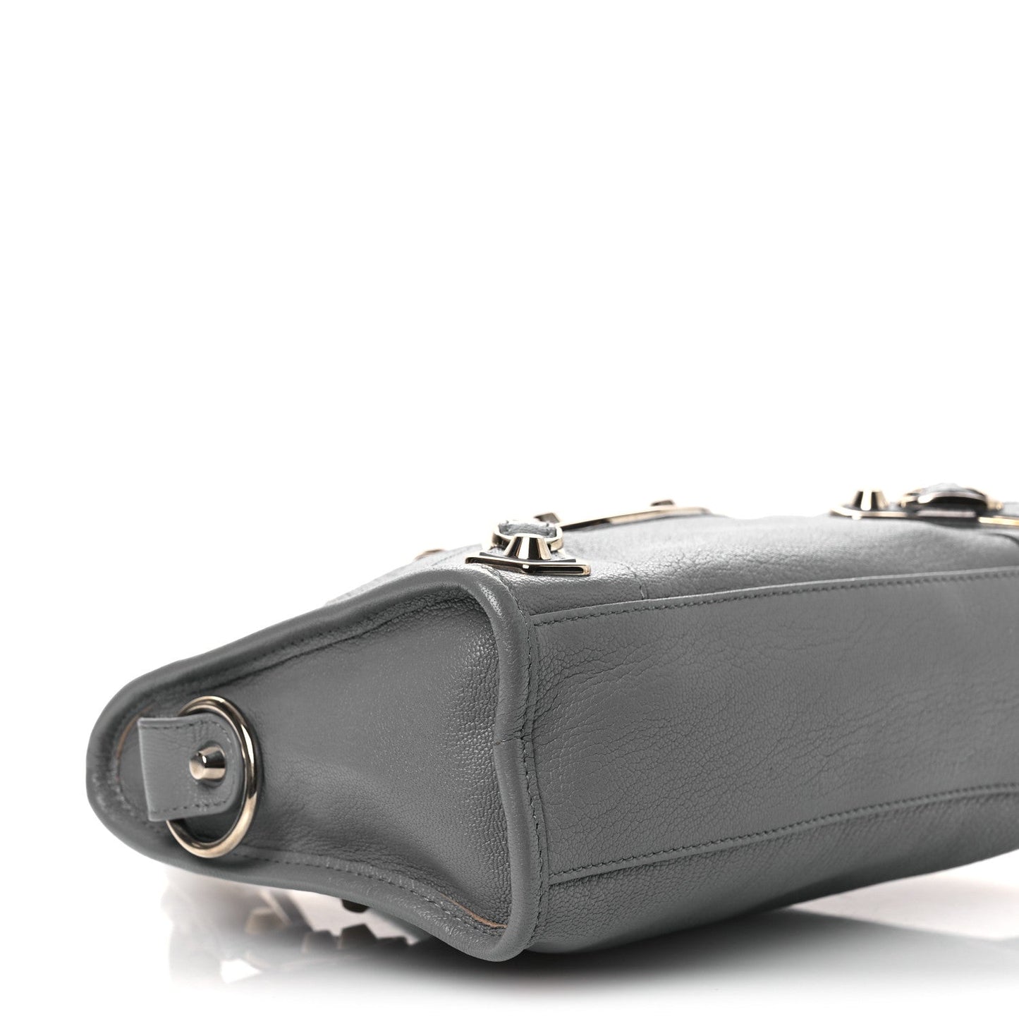 Chevre Silver Metallic Edge Hardware Mini City Bleu Acier