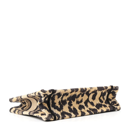Canvas Mizza Embroidered Mini Leopard Book Tote Beige