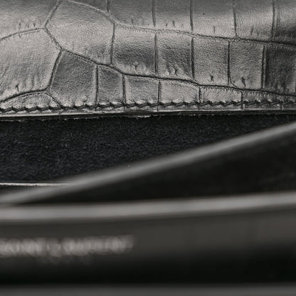 Calfskin Crocodile Embossed Medium Monogram Sunset Black