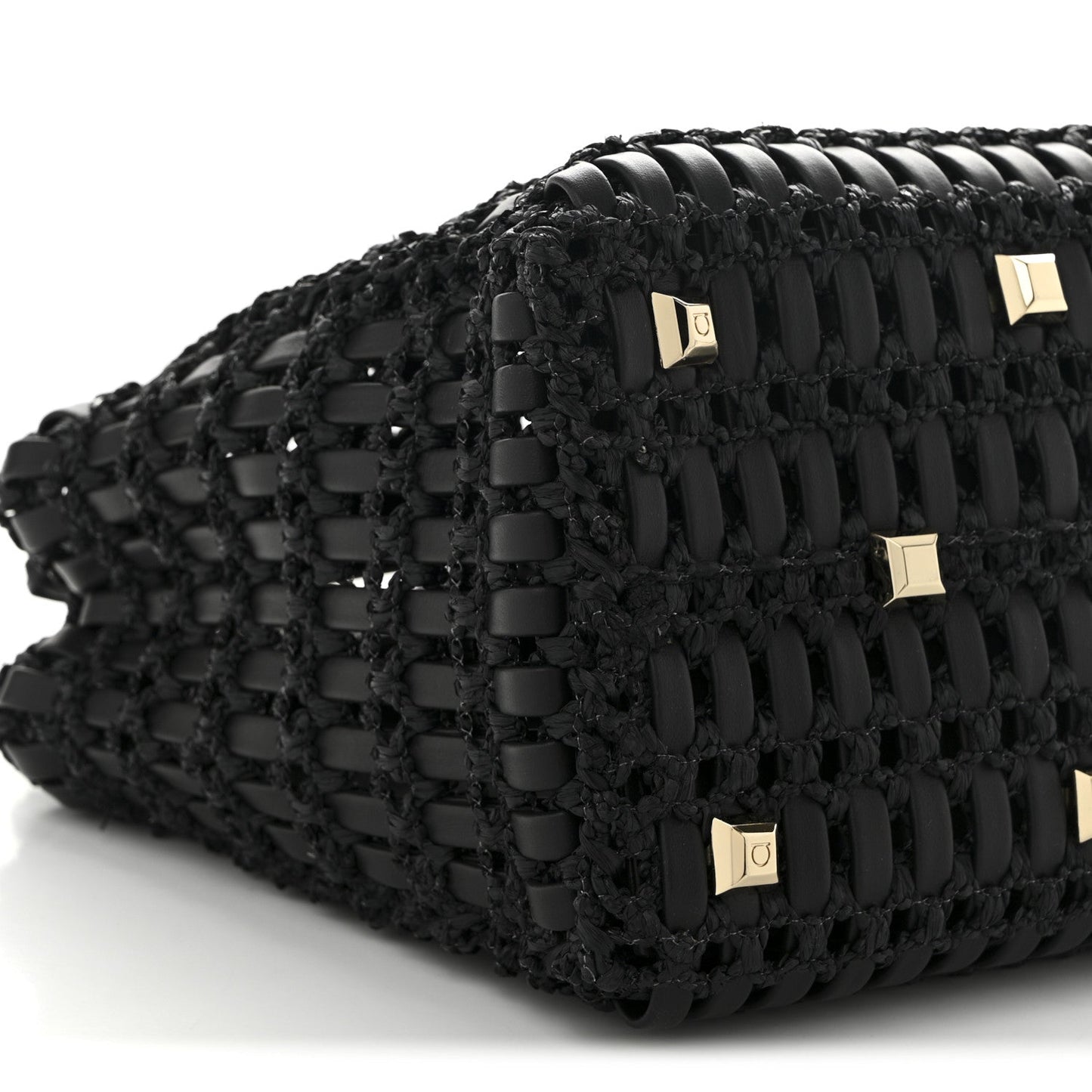 Raffia Calfskin The Studio Box Tote Black