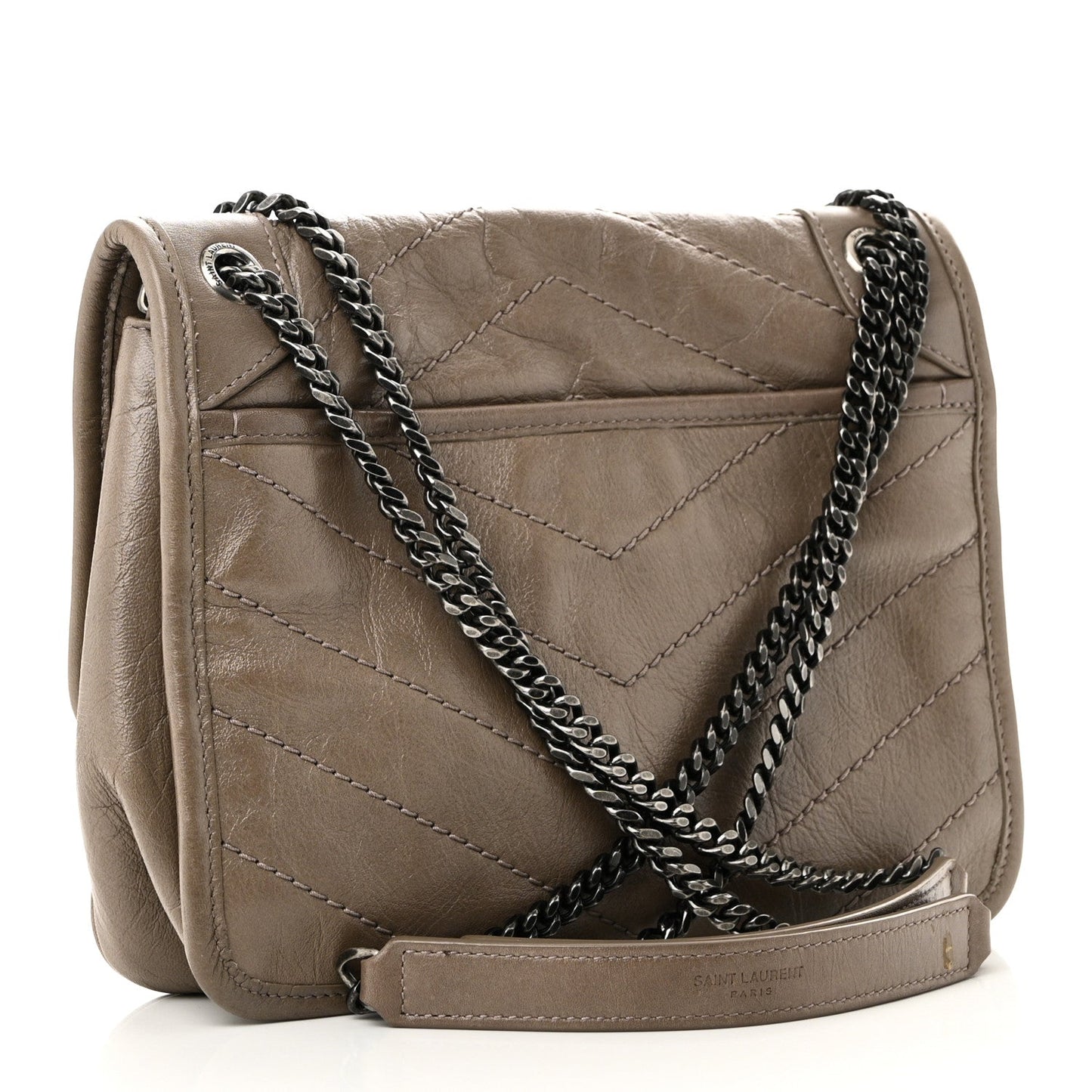 Crinkled Calfskin Matelasse Monogram Baby Niki Chain Satchel Light Taupe