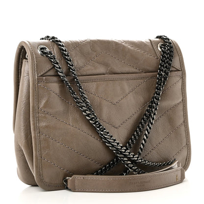 Crinkled Calfskin Matelasse Monogram Baby Niki Chain Satchel Light Taupe