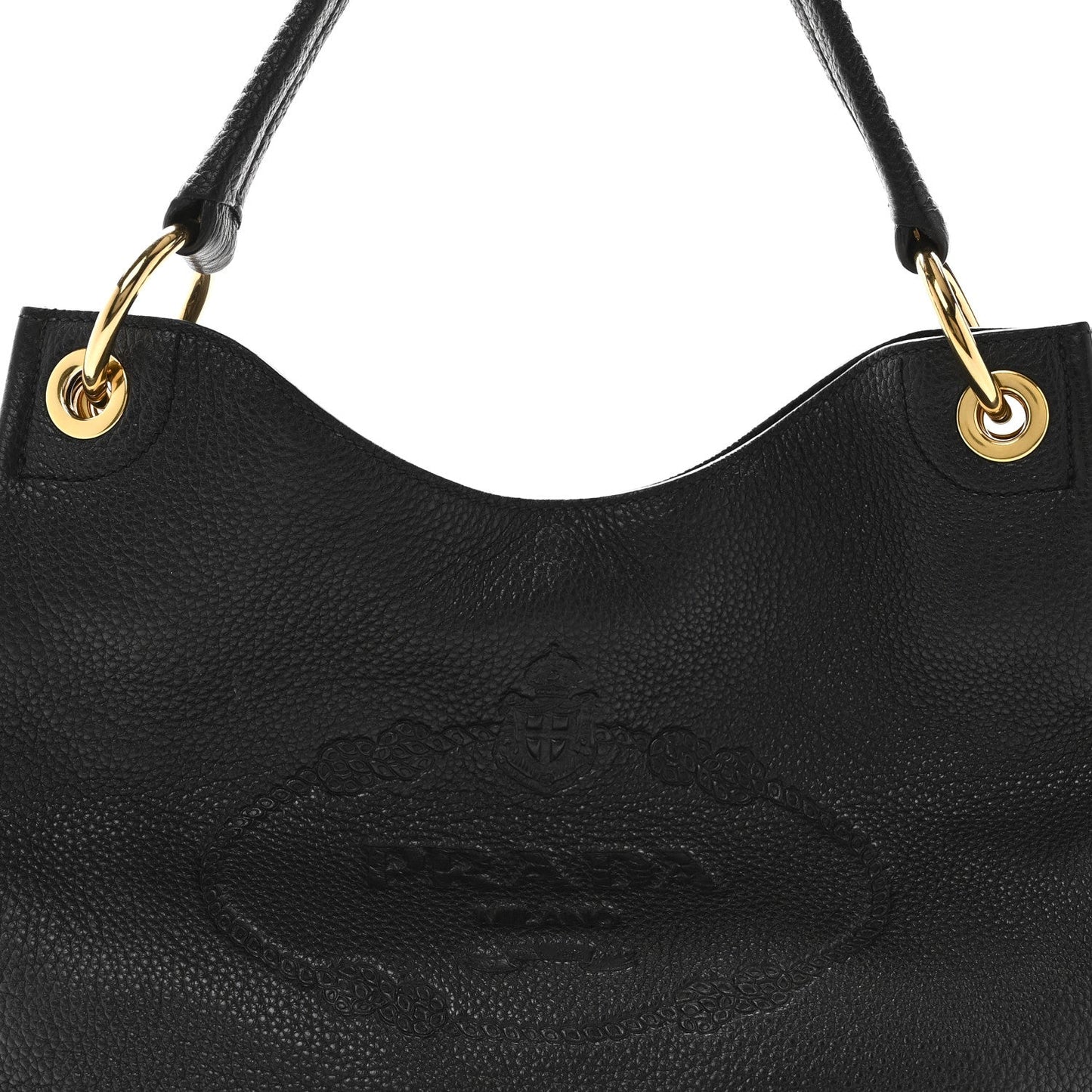 Vitello Phenix Embossed Logo Hobo Black