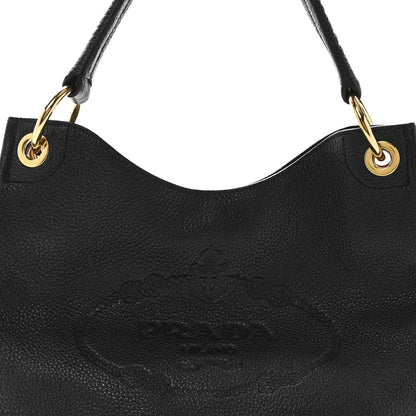 Vitello Phenix Embossed Logo Hobo Black