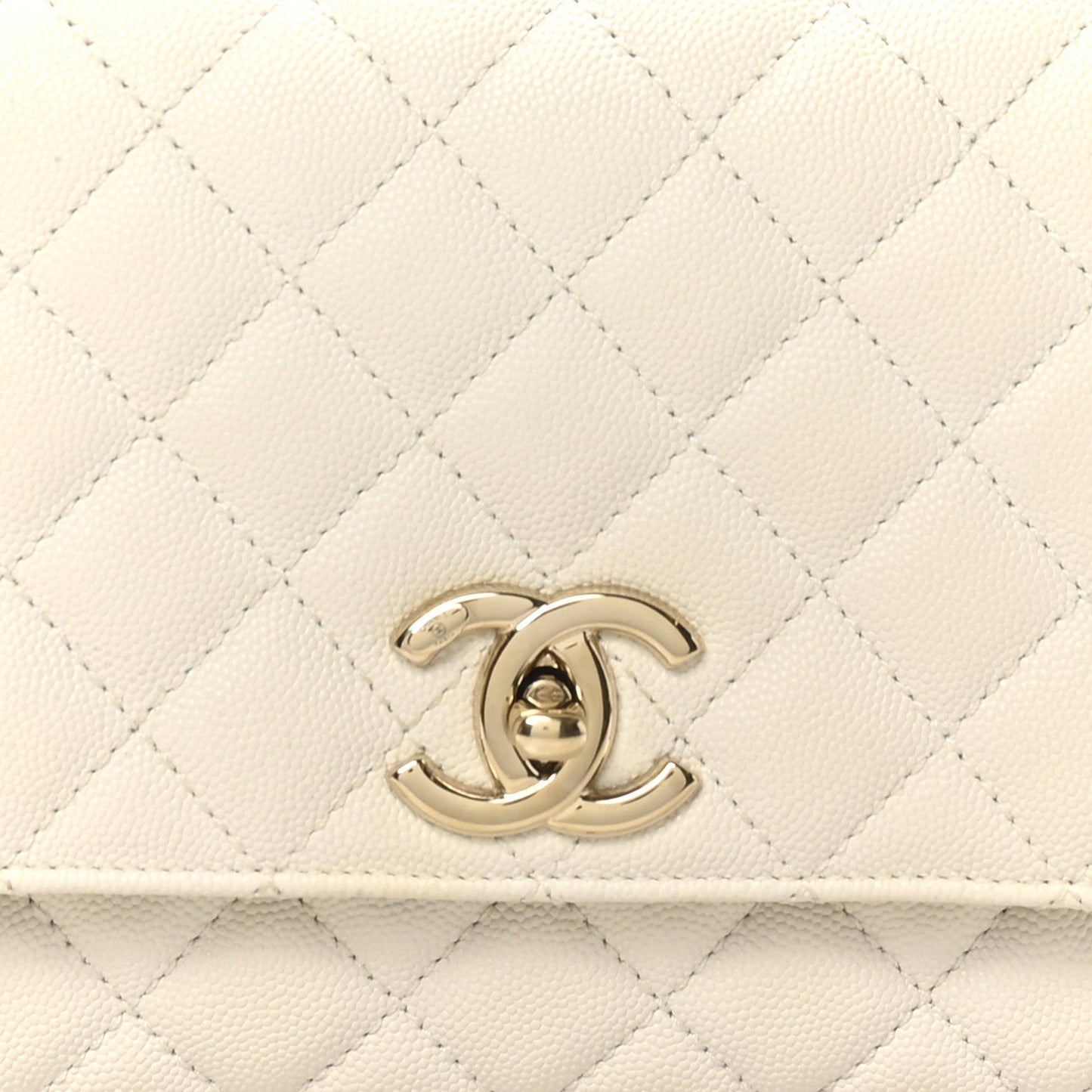 Caviar Quilted Small Coco Handle Flap White