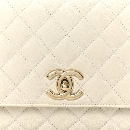 Caviar Quilted Small Coco Handle Flap White