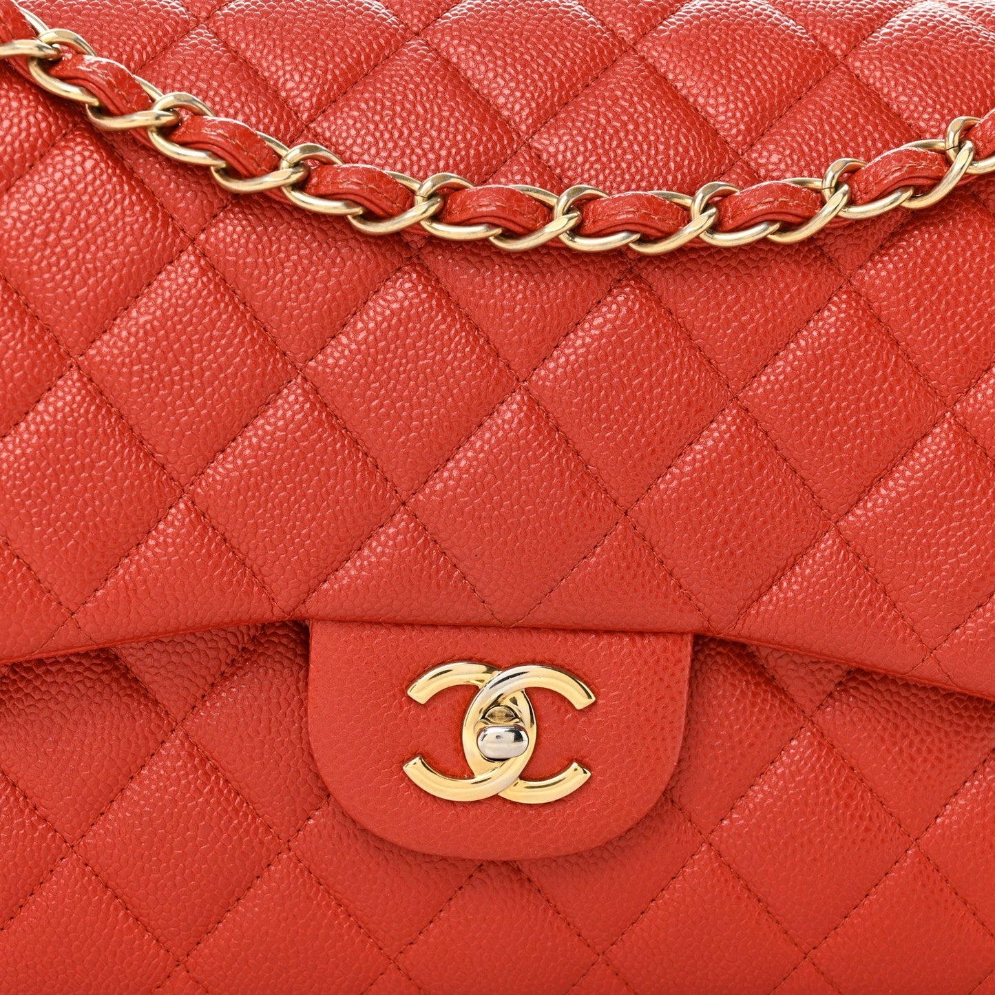Pearly Caviar Quilted Jumbo Double Flap Orange