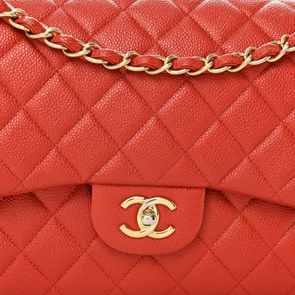 Pearly Caviar Quilted Jumbo Double Flap Orange