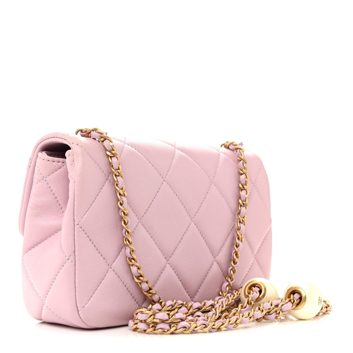 Lambskin Quilted Pearl Small Flap Light Purple