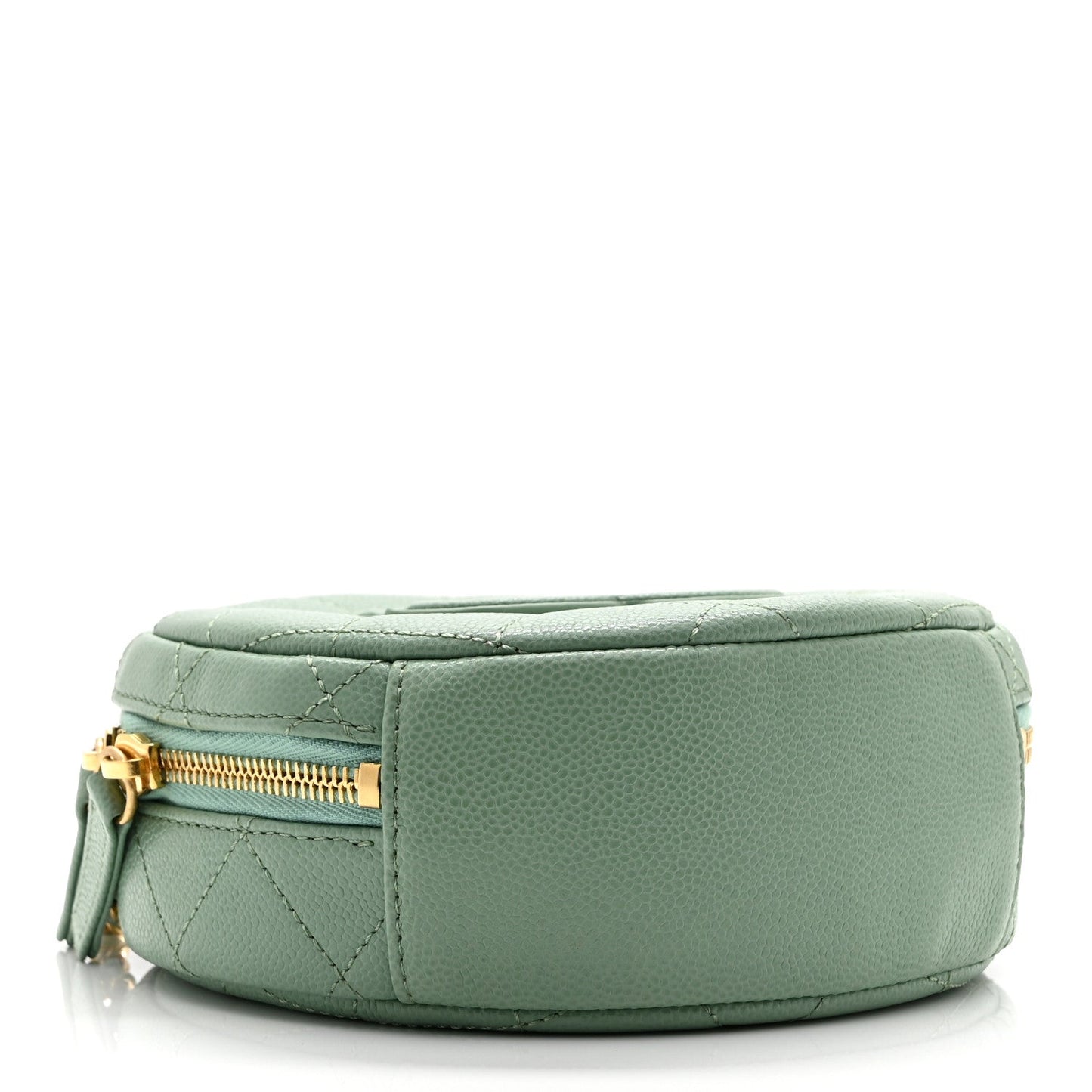 Caviar Quilted Small Round Vanity With Chain Light Green