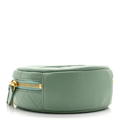 Caviar Quilted Small Round Vanity With Chain Light Green