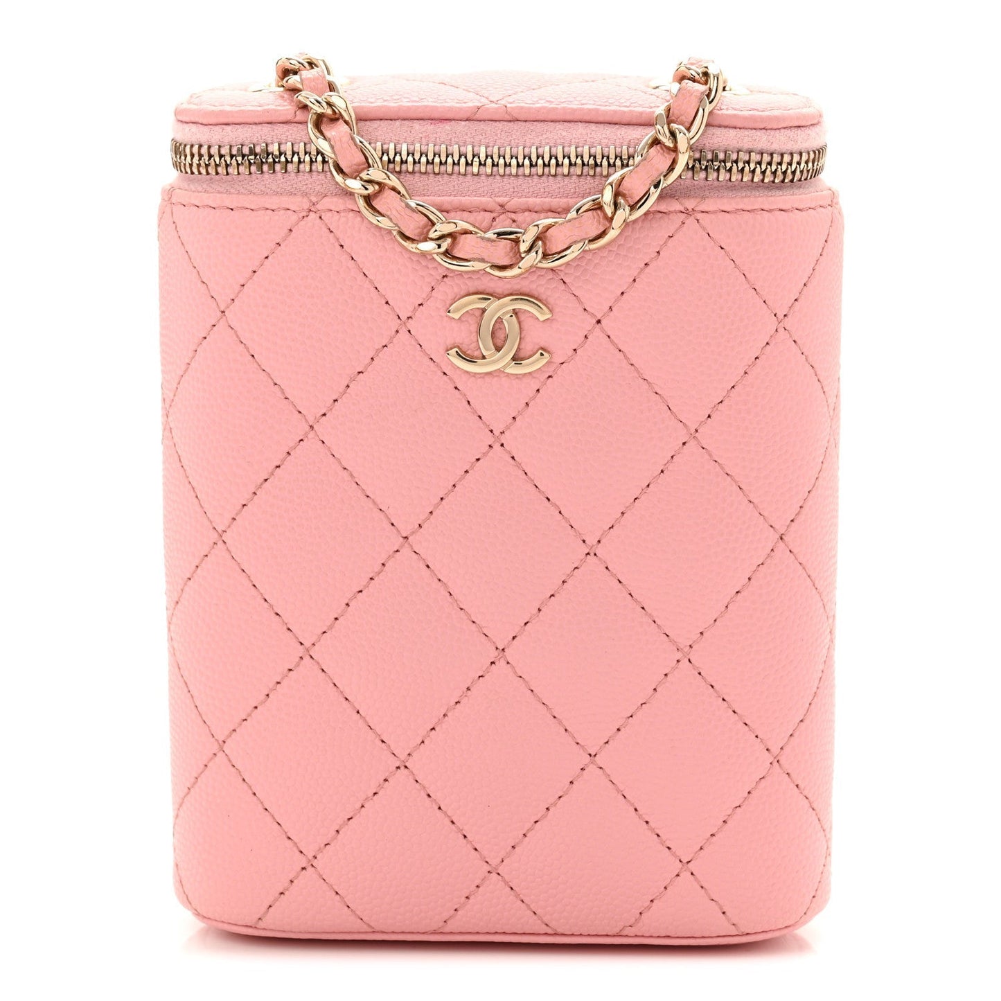 Caviar Quilted Small Vertical Coco Beauty Vanity Case With Chain Light Pink