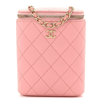 Caviar Quilted Small Vertical Coco Beauty Vanity Case With Chain Light Pink