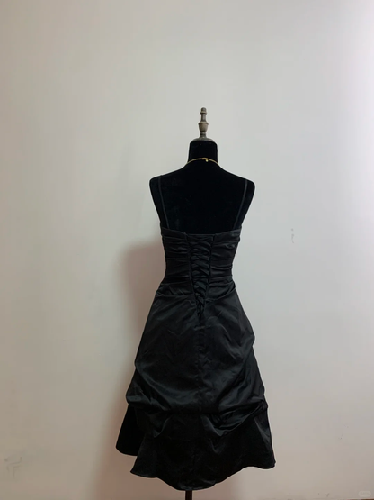 Black strapless fitted short ball gown R8683