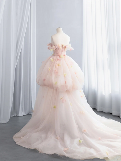 Light pink strapless, fitted waist, full skirt, long ball gown R8435