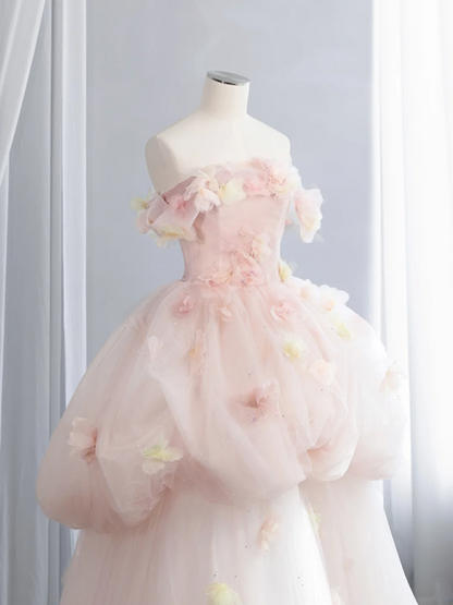 Light pink strapless, fitted waist, full skirt, long ball gown R8435