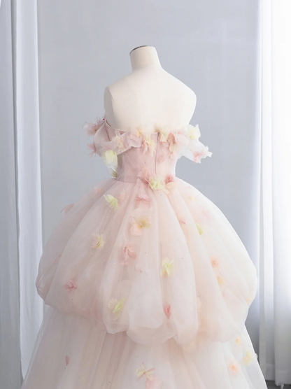 Light pink strapless, fitted waist, full skirt, long ball gown R8435