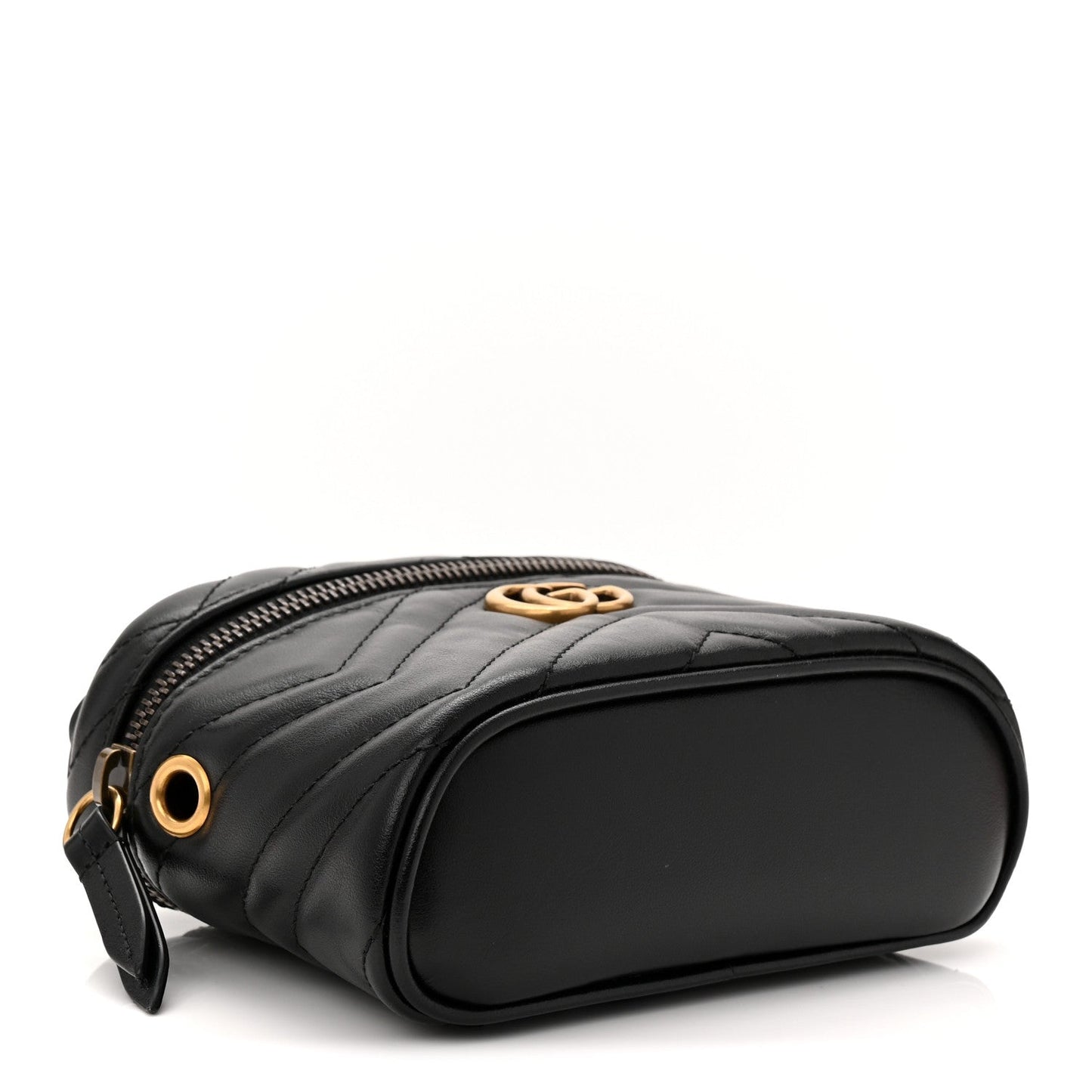 Calfskin Matelasse Chevron Mini GG Marmont Top Handle Bag Black