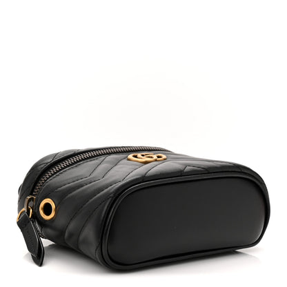 Calfskin Matelasse Chevron Mini GG Marmont Top Handle Bag Black