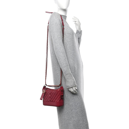 Aged Calfskin Chevron Quilted Small Gabrielle Hobo Dark Pink