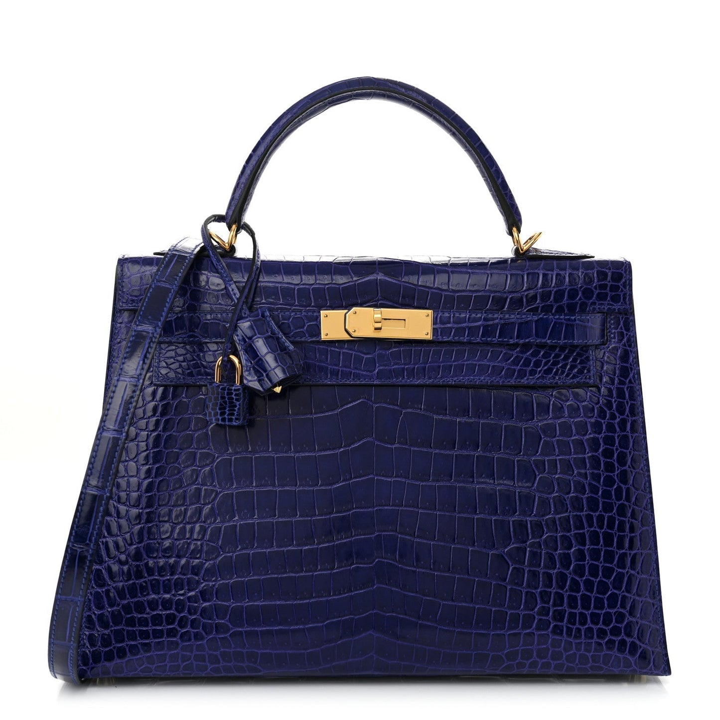 Shiny Porosus Crocodile Kelly Sellier 32 Bleu Electrique