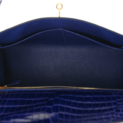 Shiny Porosus Crocodile Kelly Sellier 32 Bleu Electrique