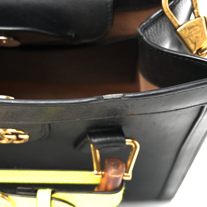 Calfskin Small Diana Tote Bag Black Yellow Fluo