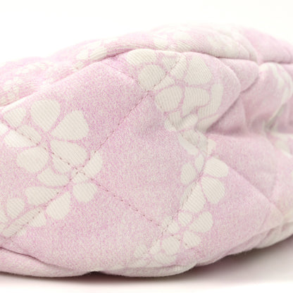 Printed Denim Quilted Large Hobo Bag Light Pink White