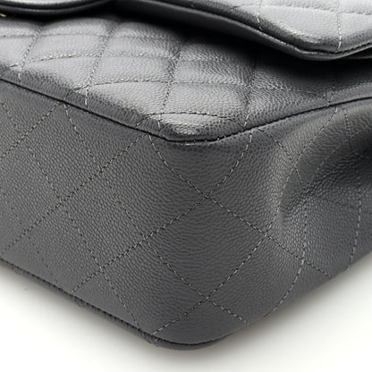Caviar Quilted Medium Double Flap Dark Grey