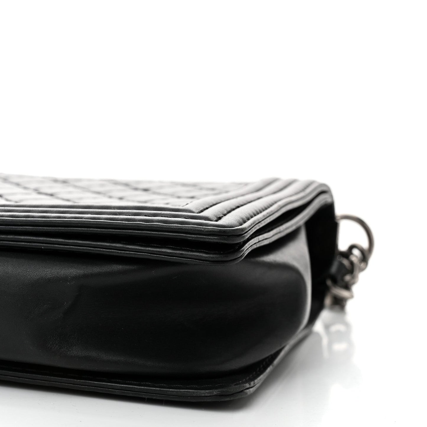 Calfskin Double Stitch Large Boy Flap Black