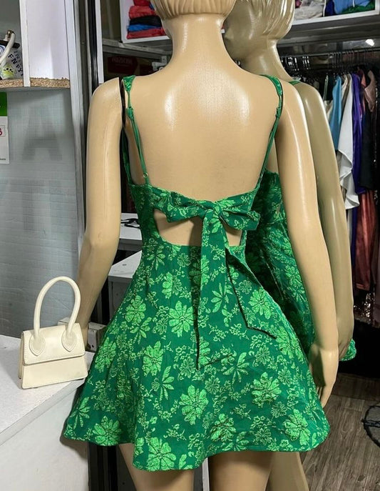 Green suspender low-cut A-line slim sexy homecoming dress R2473