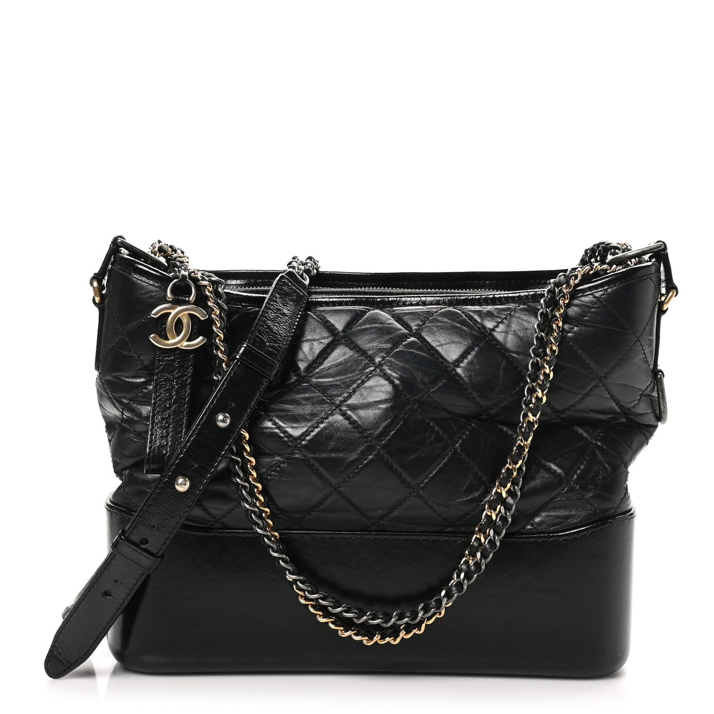 Aged Calfskin Quilted Medium Gabrielle Hobo Black