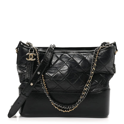 Aged Calfskin Quilted Medium Gabrielle Hobo Black