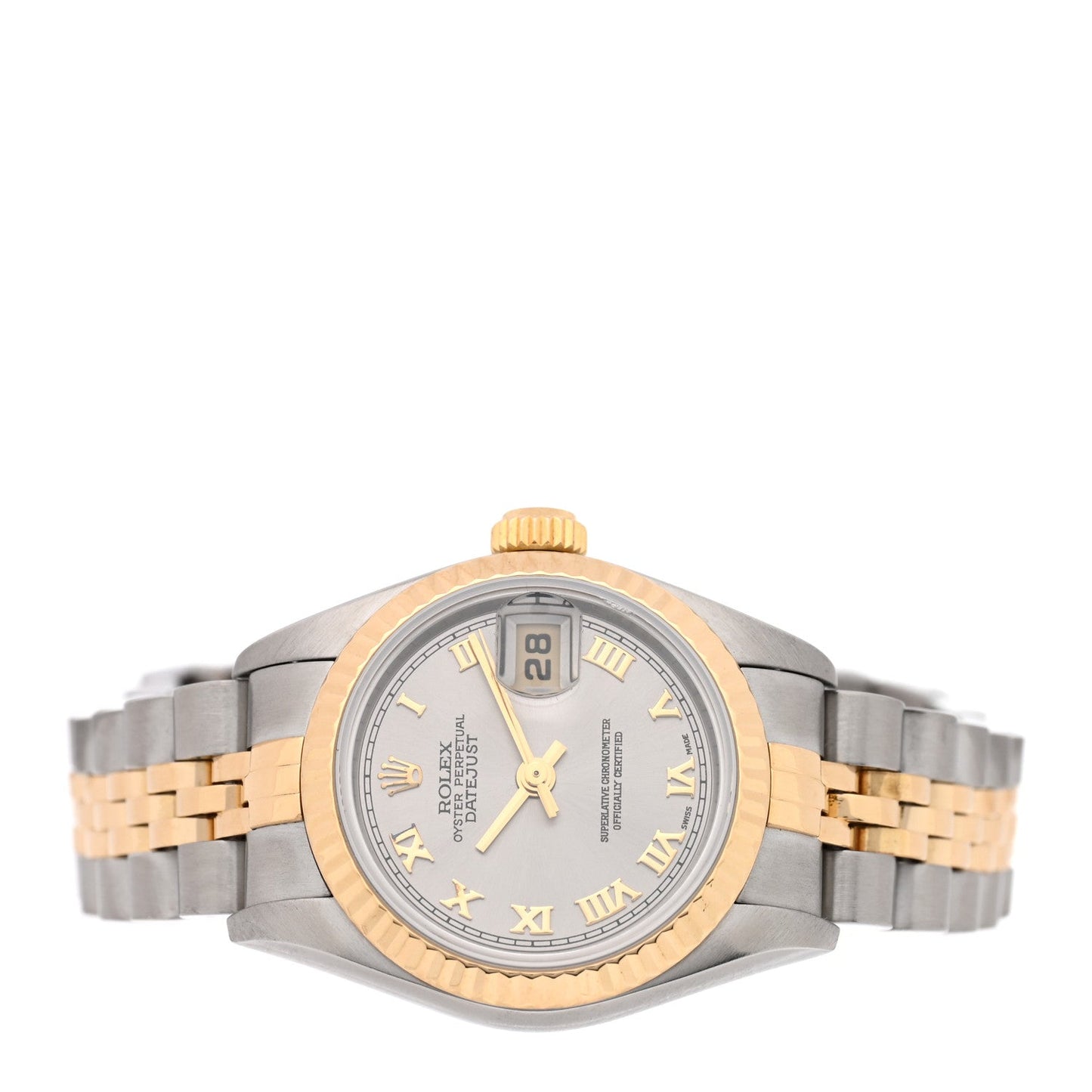 Stainless Steel 18K Yellow Gold Oyster Perpetual Datejust Watch Silver Roman 69173
