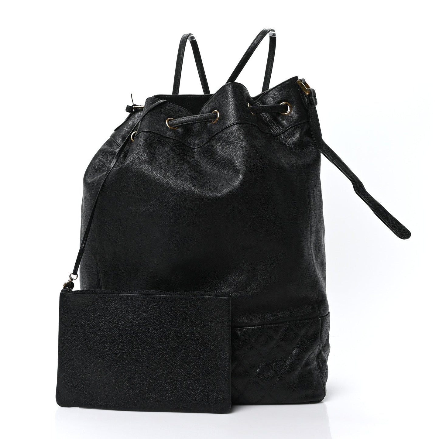 Caviar Quilted Drawstring Backpack Black